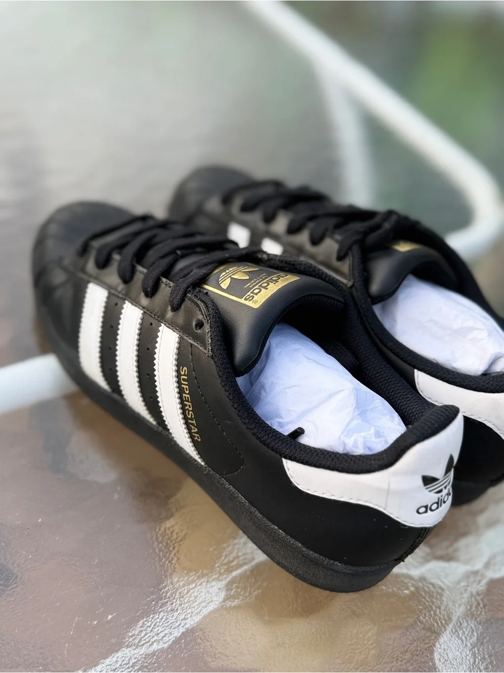 adidas Black White Sneakers with Gold Logo Accent